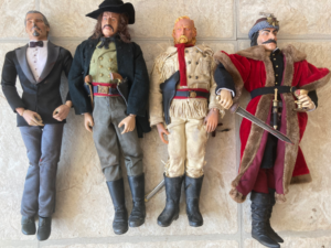 James Bond action figure, Wild Bill Hickok action figure, General George Armstrong Custer action figure, and Vlad the Impaler Action Figure