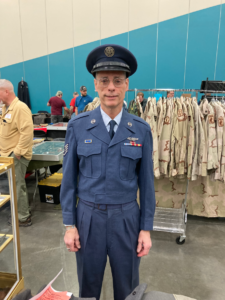 Military Collector Dressed in a 1950's United States Air Force Eisenhower jacket